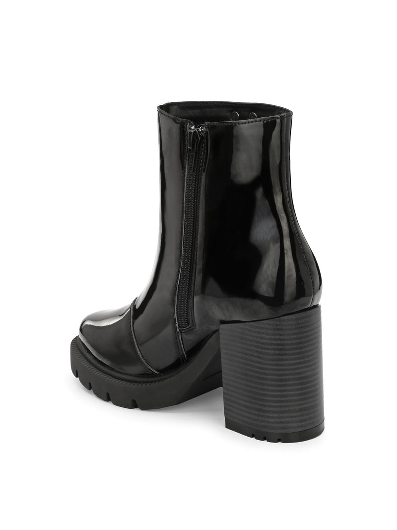 Chic Black Patent Leather Ankle Boot For Women-3