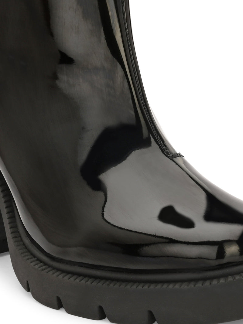 Chic Black Patent Leather Ankle Boot For Women-5