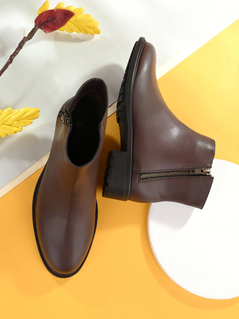 Sophisticated Onyx Leather Zip-Up Boot For Women-12
