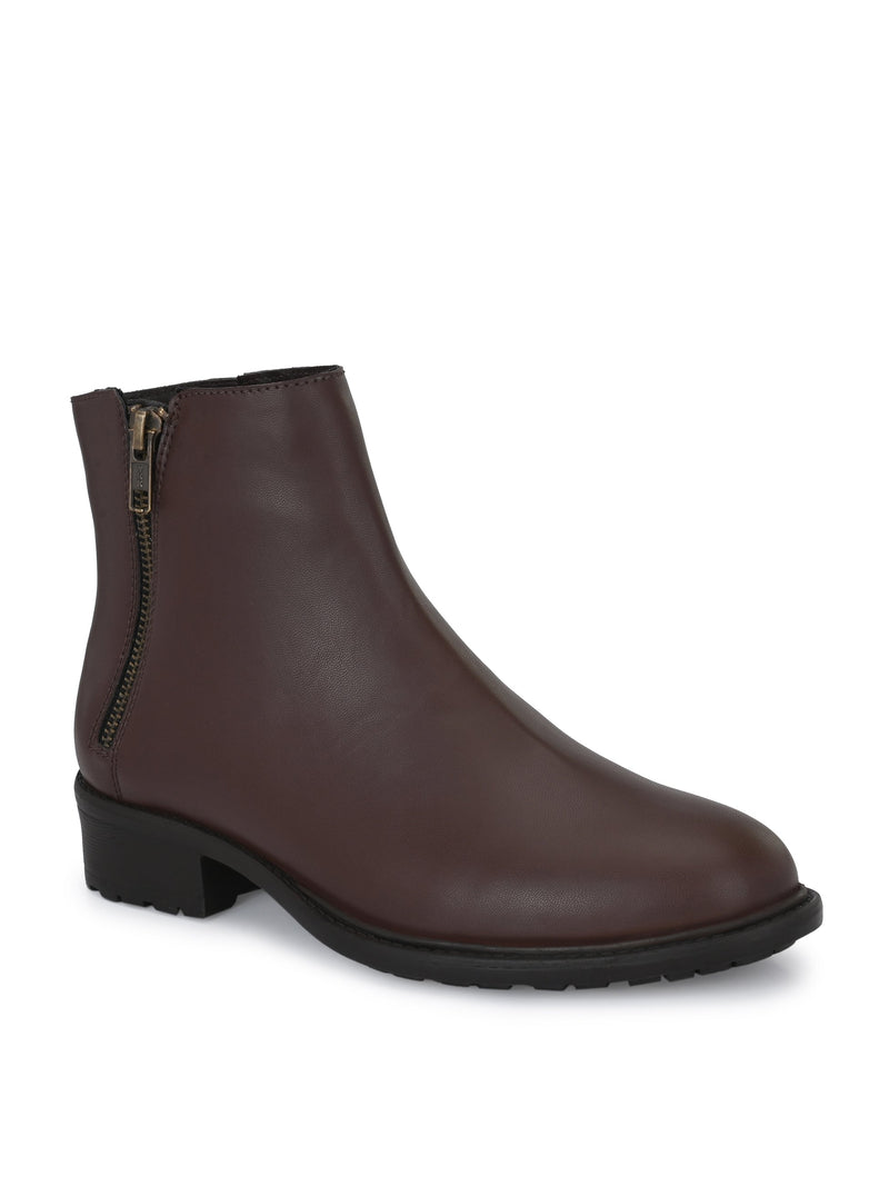 Sophisticated Onyx Leather Zip-Up Boot For Women-7