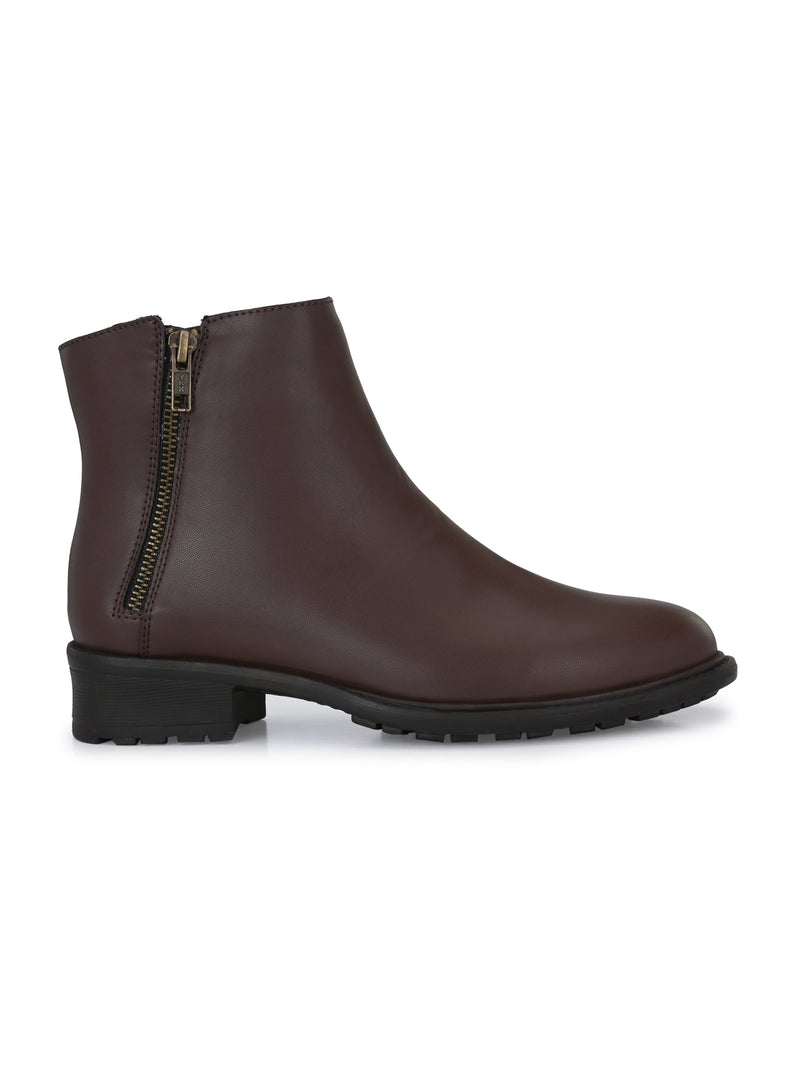 Sophisticated Onyx Leather Zip-Up Boot For Women-8