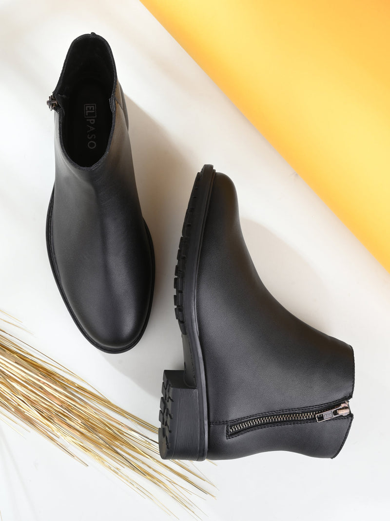 Sophisticated Onyx Leather Zip-Up Boot For Women-6