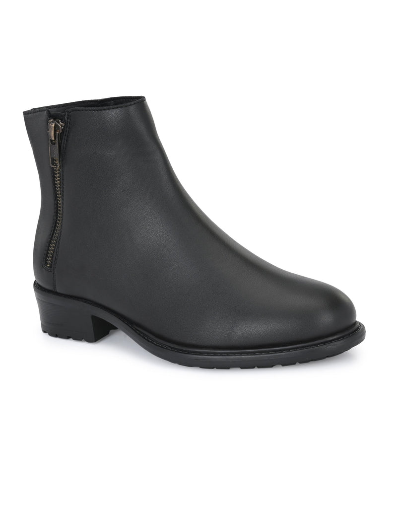 Sophisticated Onyx Leather Zip-Up Boot For Women-1