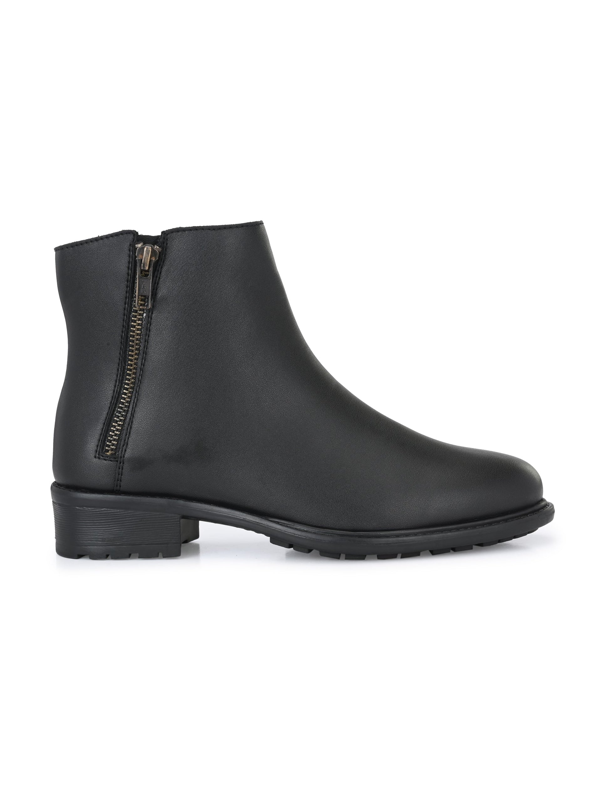 Sophisticated Onyx Leather Zip-Up Boot For Women