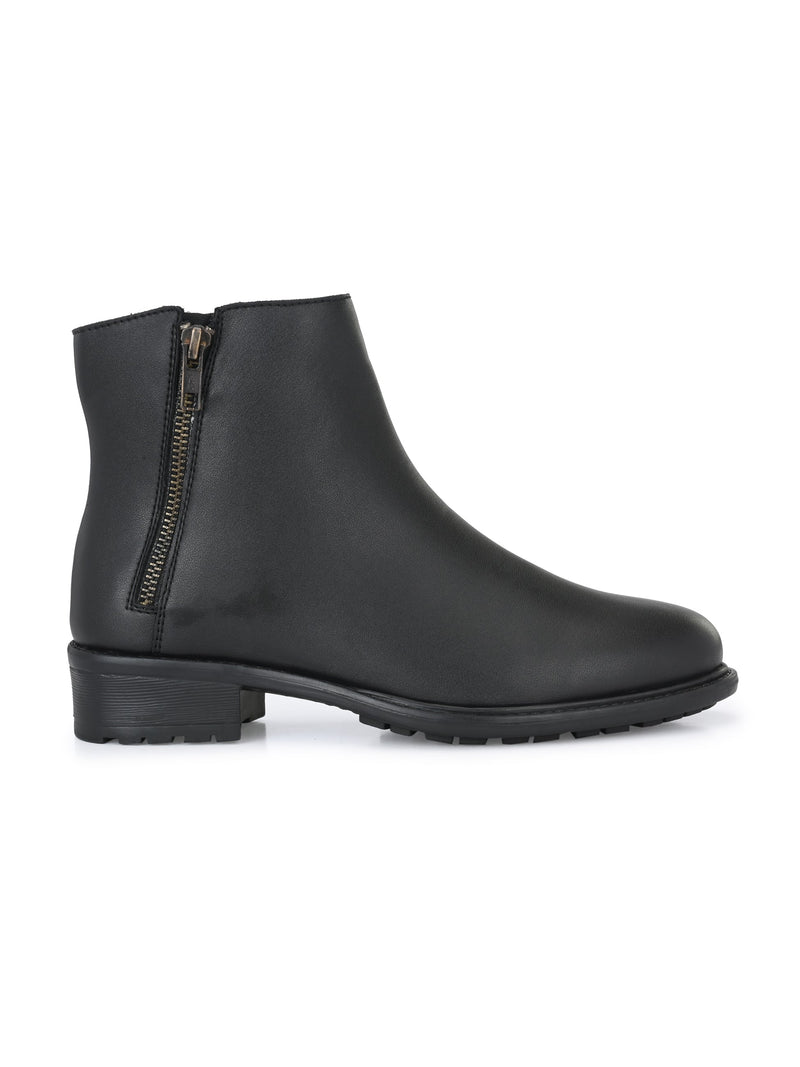 Sophisticated Onyx Leather Zip-Up Boot For Women-2