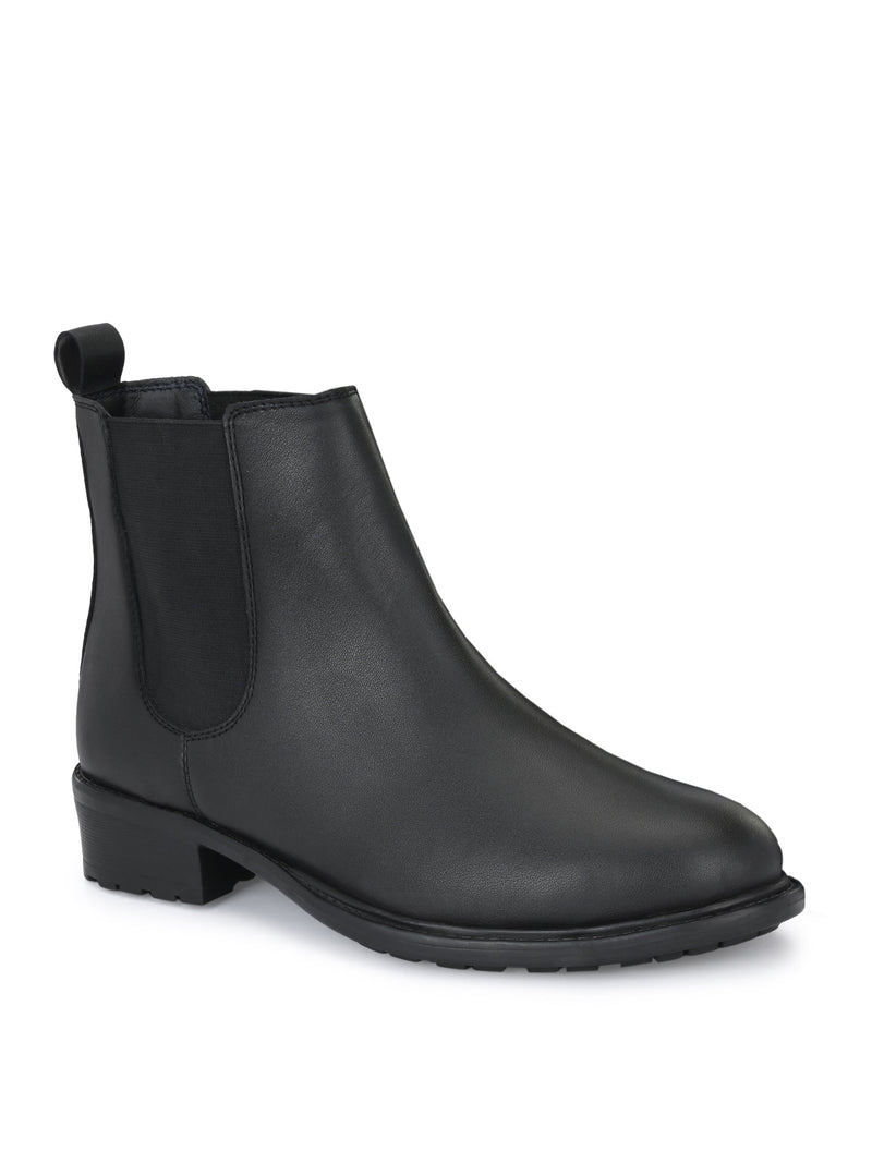 Black Chelsea Block Heel Boots For Women