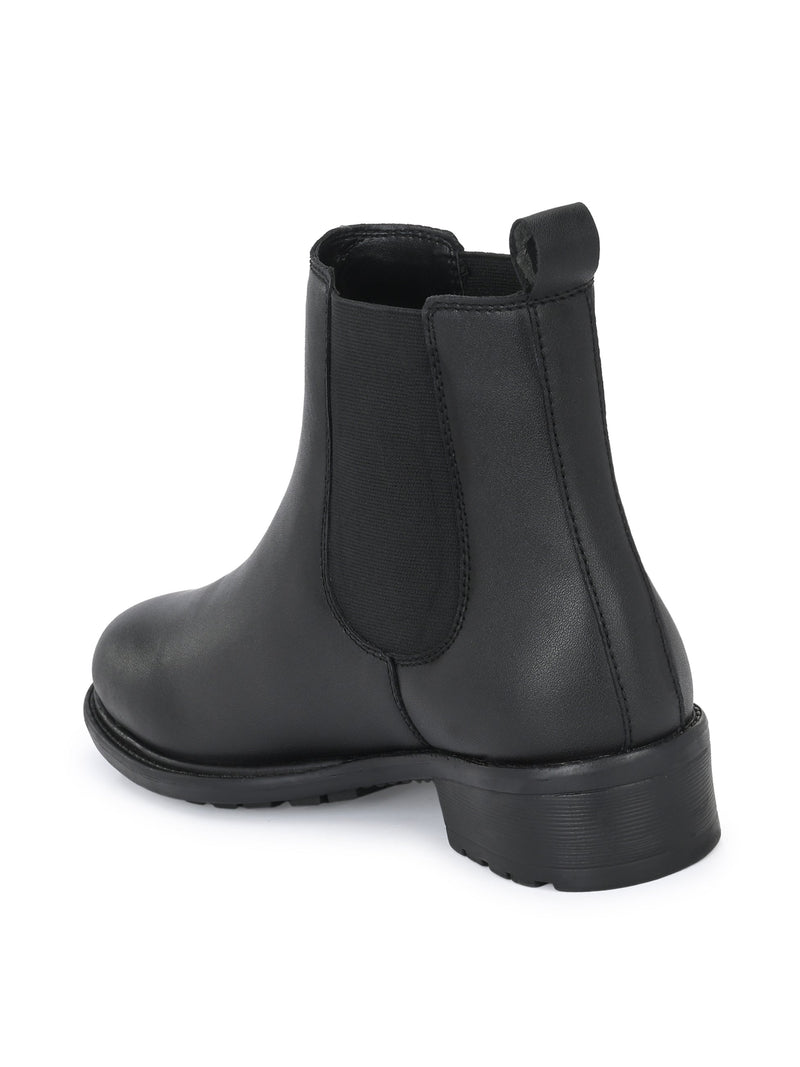 Black Chelsea Block Heel Boots For Women