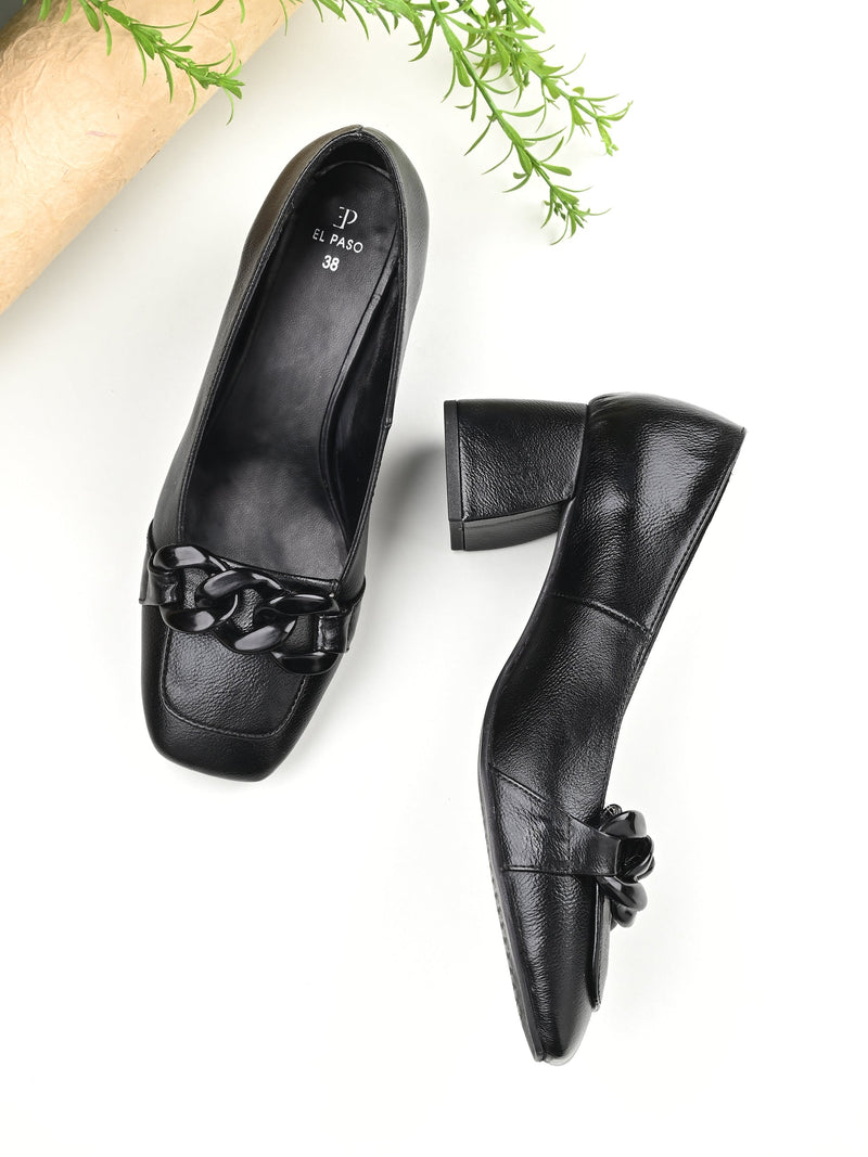 Luxurious Jet Black Leather Pump For Women-6