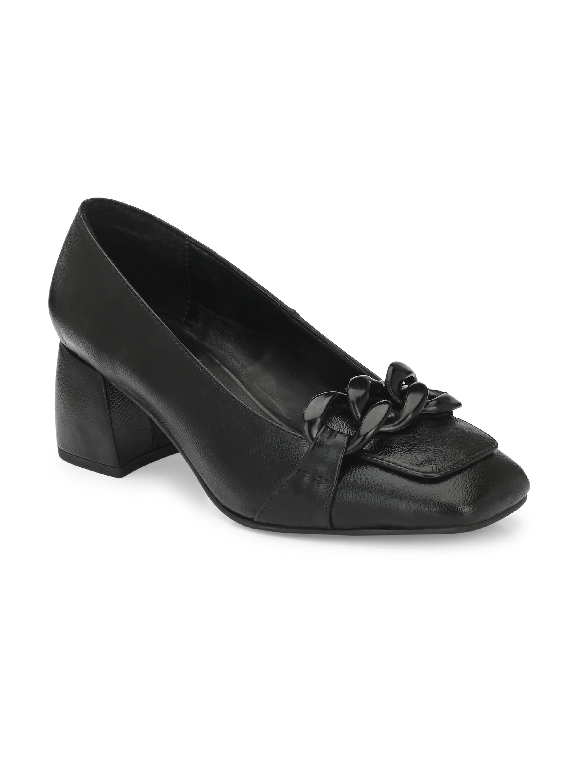 Luxurious Jet Black Leather Pump For Women-1