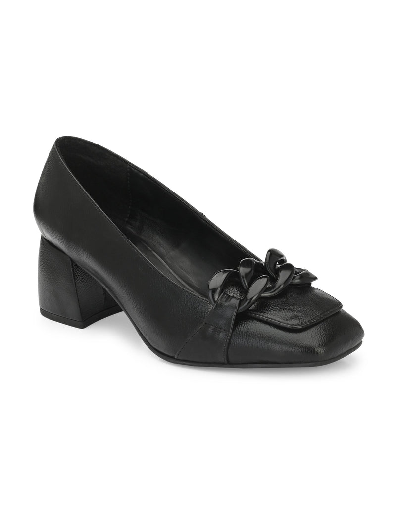 Luxurious Jet Black Leather Pump For Women-1