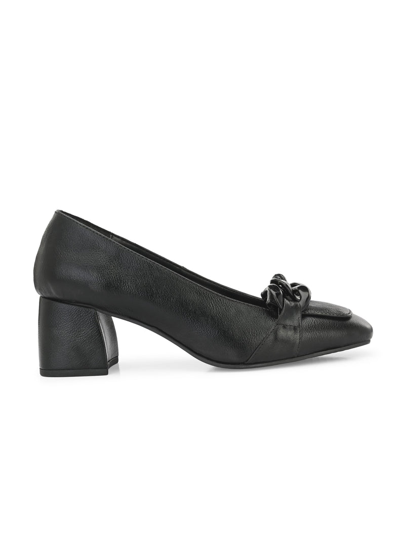 Luxurious Jet Black Leather Pump For Women-3
