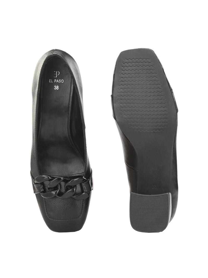 Luxurious Jet Black Leather Pump For Women-4