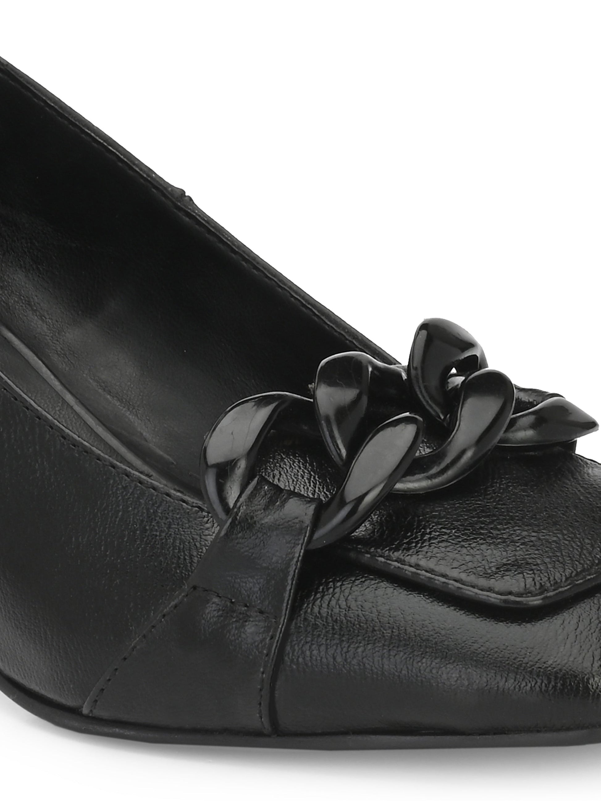 Luxurious Jet Black Leather Pump For Women-5