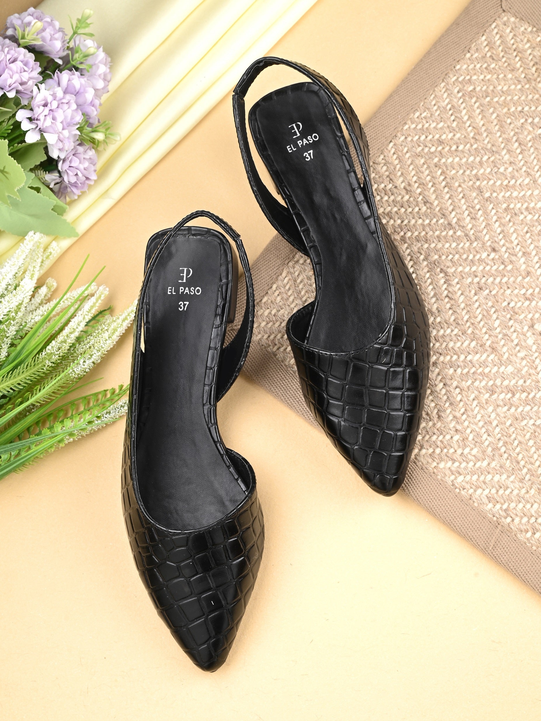 Midnight Black Croc Slingback Flats For Women-6