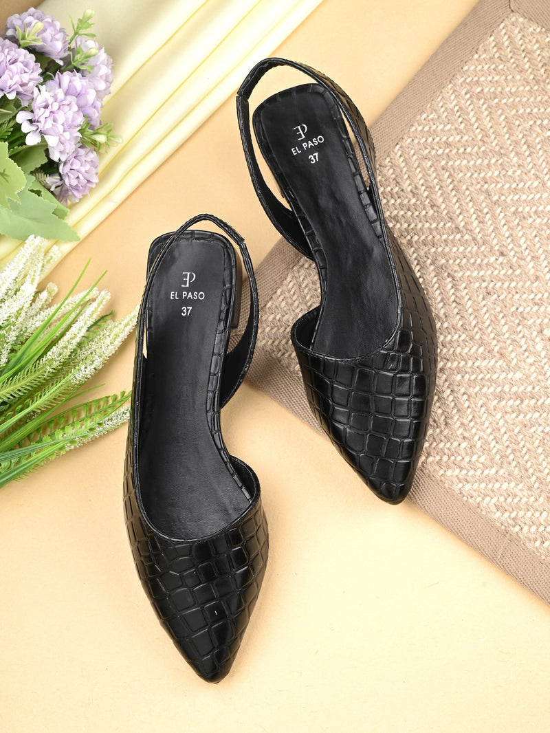 Midnight Black Croc Slingback Flats For Women-6