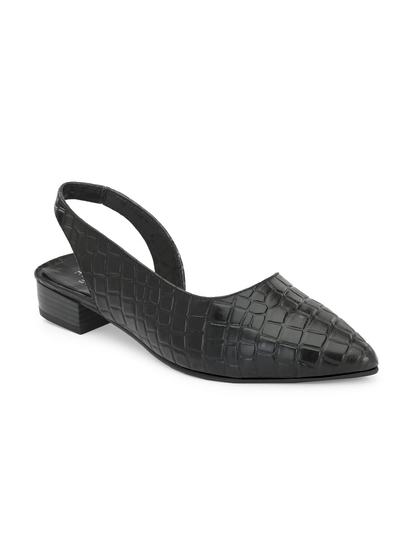 Midnight Black Croc Slingback Flats For Women-1