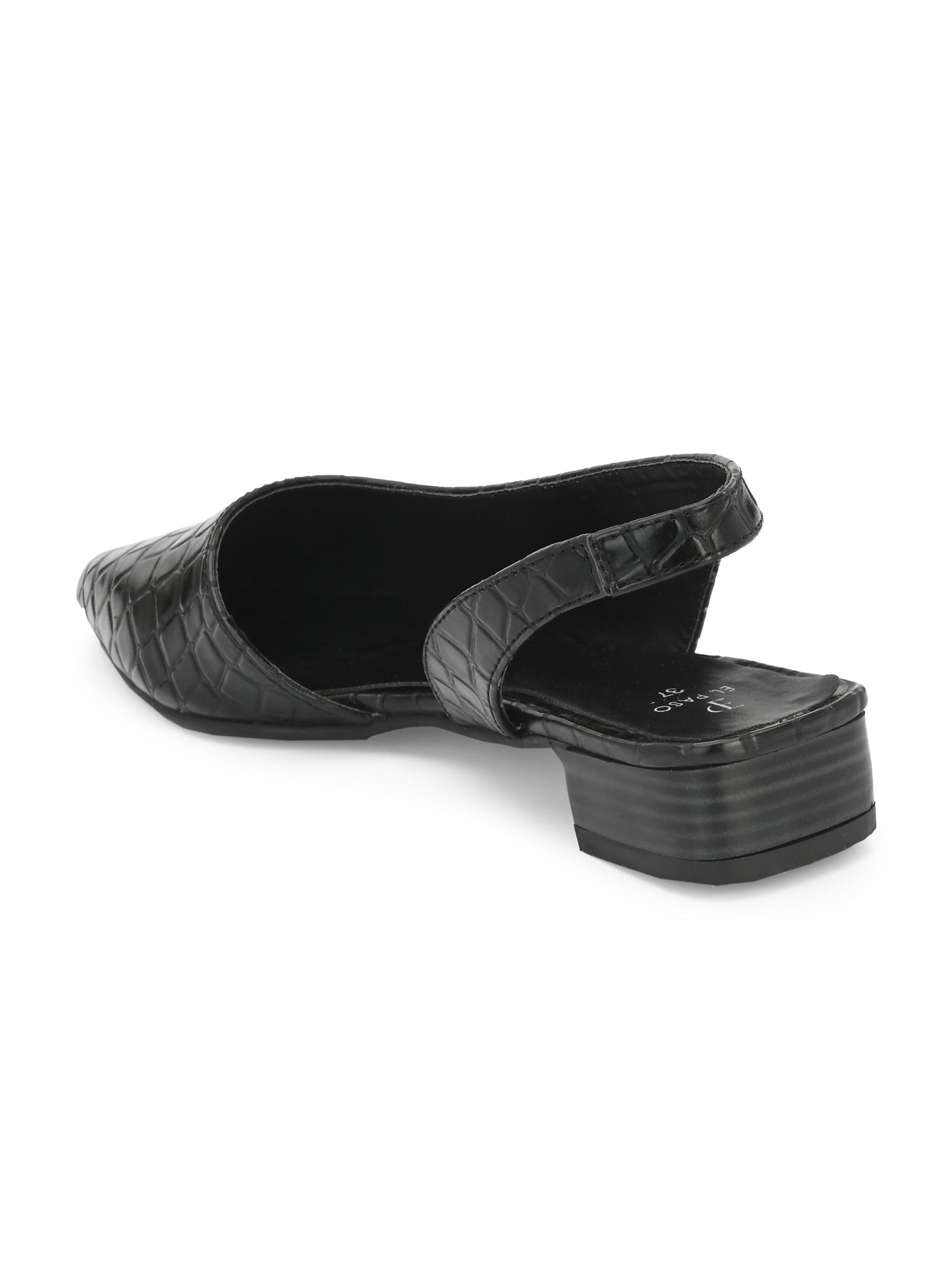 Midnight Black Croc Slingback Flats For Women-2