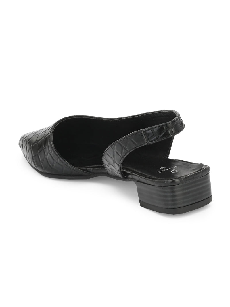 Midnight Black Croc Slingback Flats For Women-2