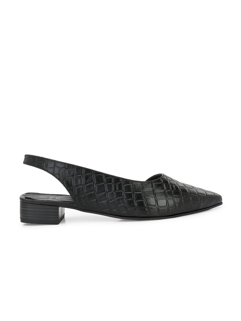 Midnight Black Croc Slingback Flats For Women-3
