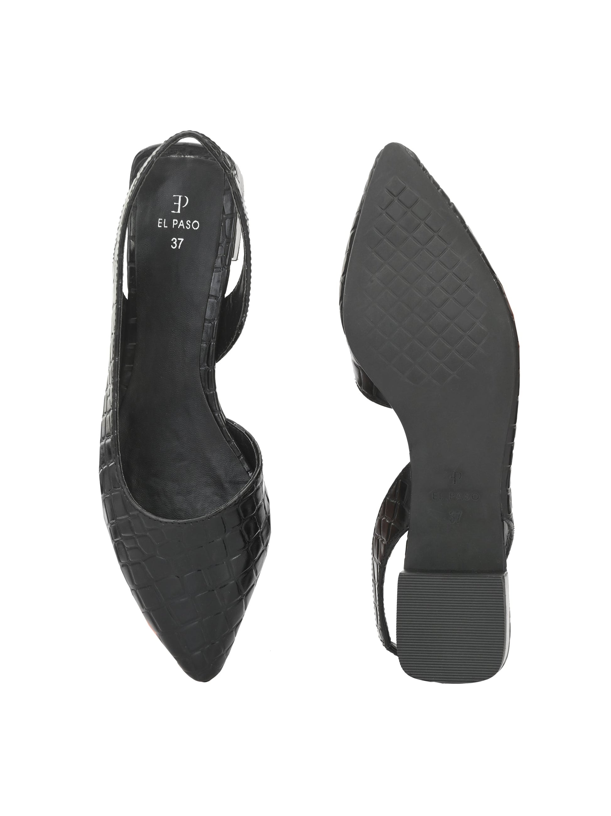 Midnight Black Croc Slingback Flats For Women-4