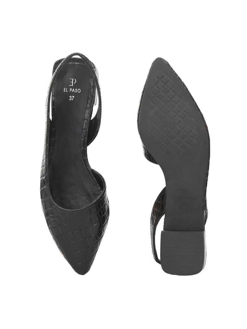 Midnight Black Croc Slingback Flats For Women-4