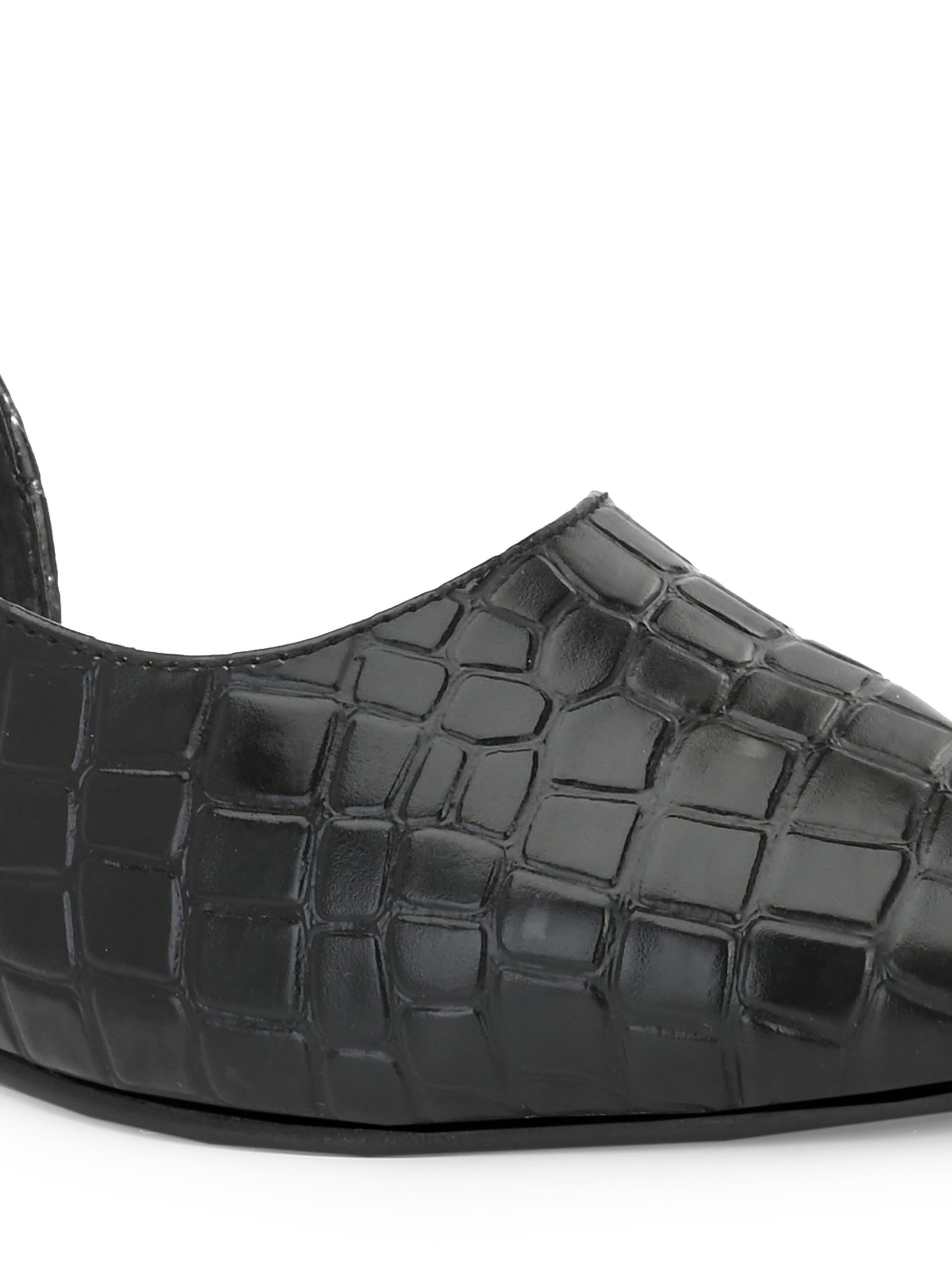 Midnight Black Croc Slingback Flats For Women-5
