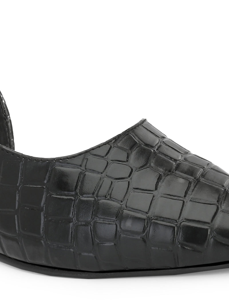 Midnight Black Croc Slingback Flats For Women-5