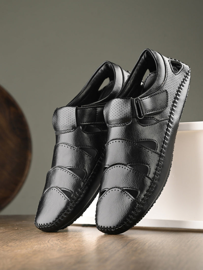 Sophisticated Black Leather Cutout Sandal-5