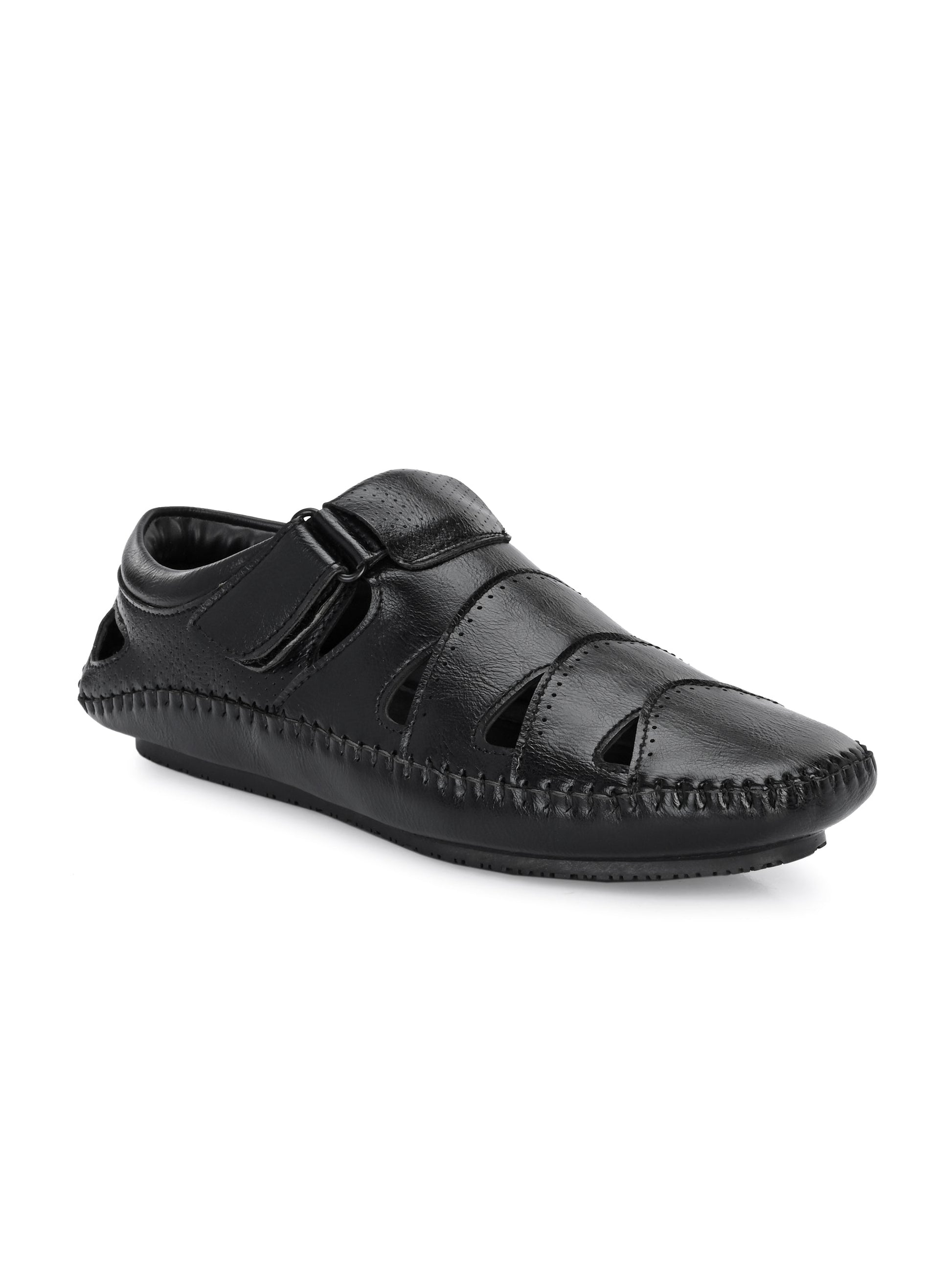Sophisticated Black Leather Cutout Sandal-1