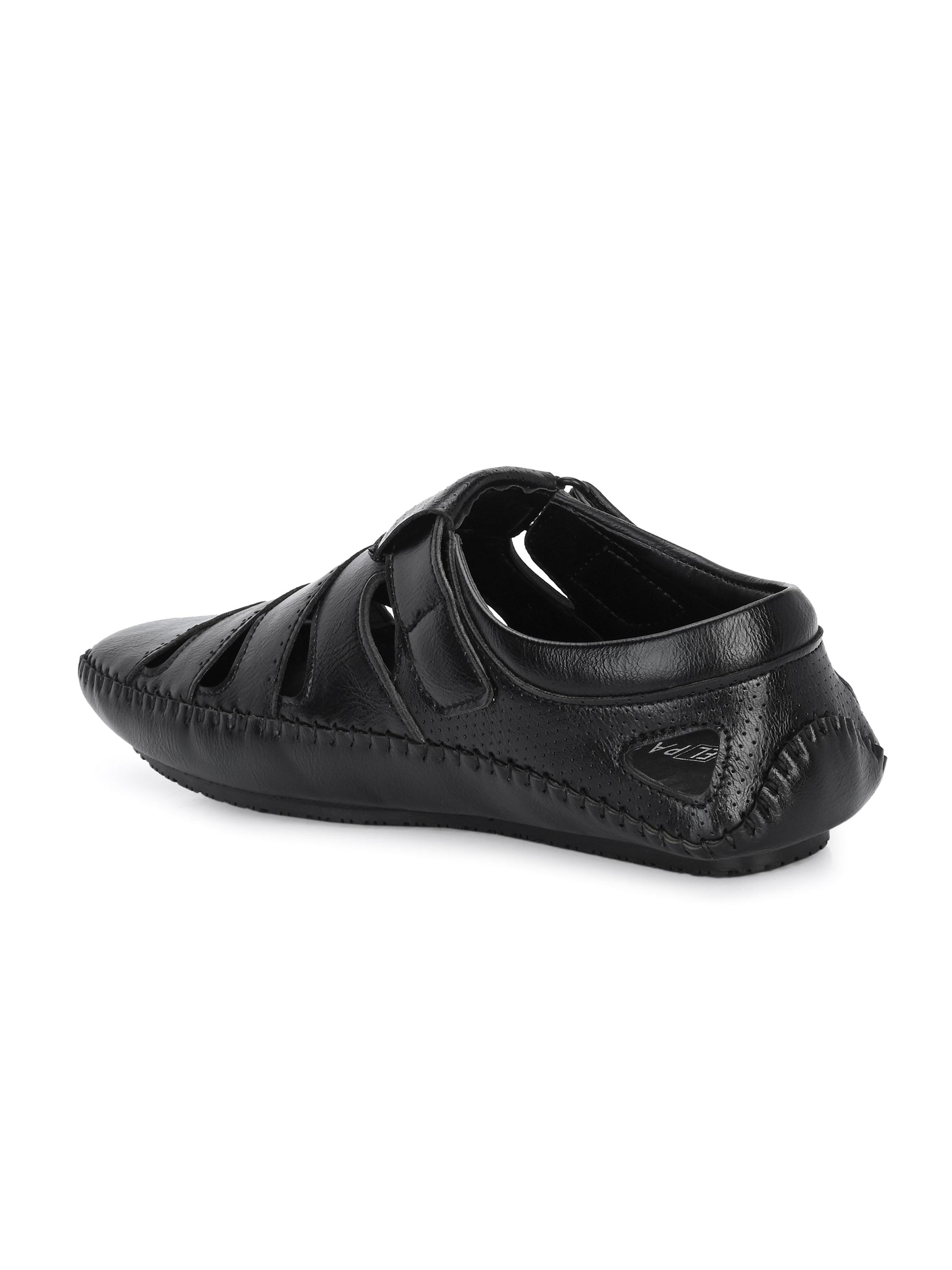 Sophisticated Black Leather Cutout Sandal-2