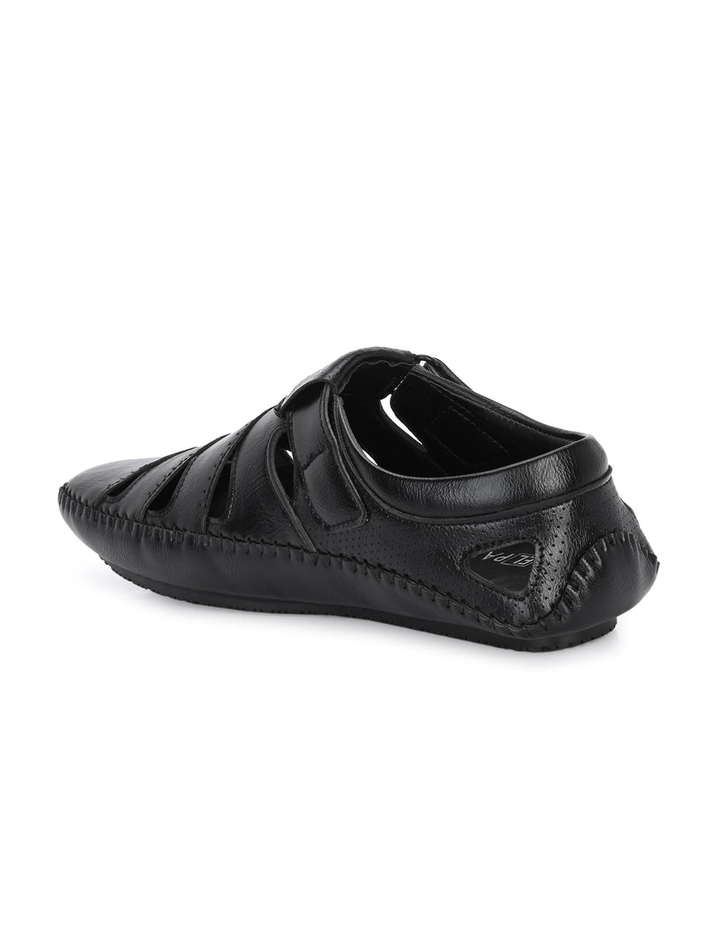 Sophisticated Black Leather Cutout Sandal-2