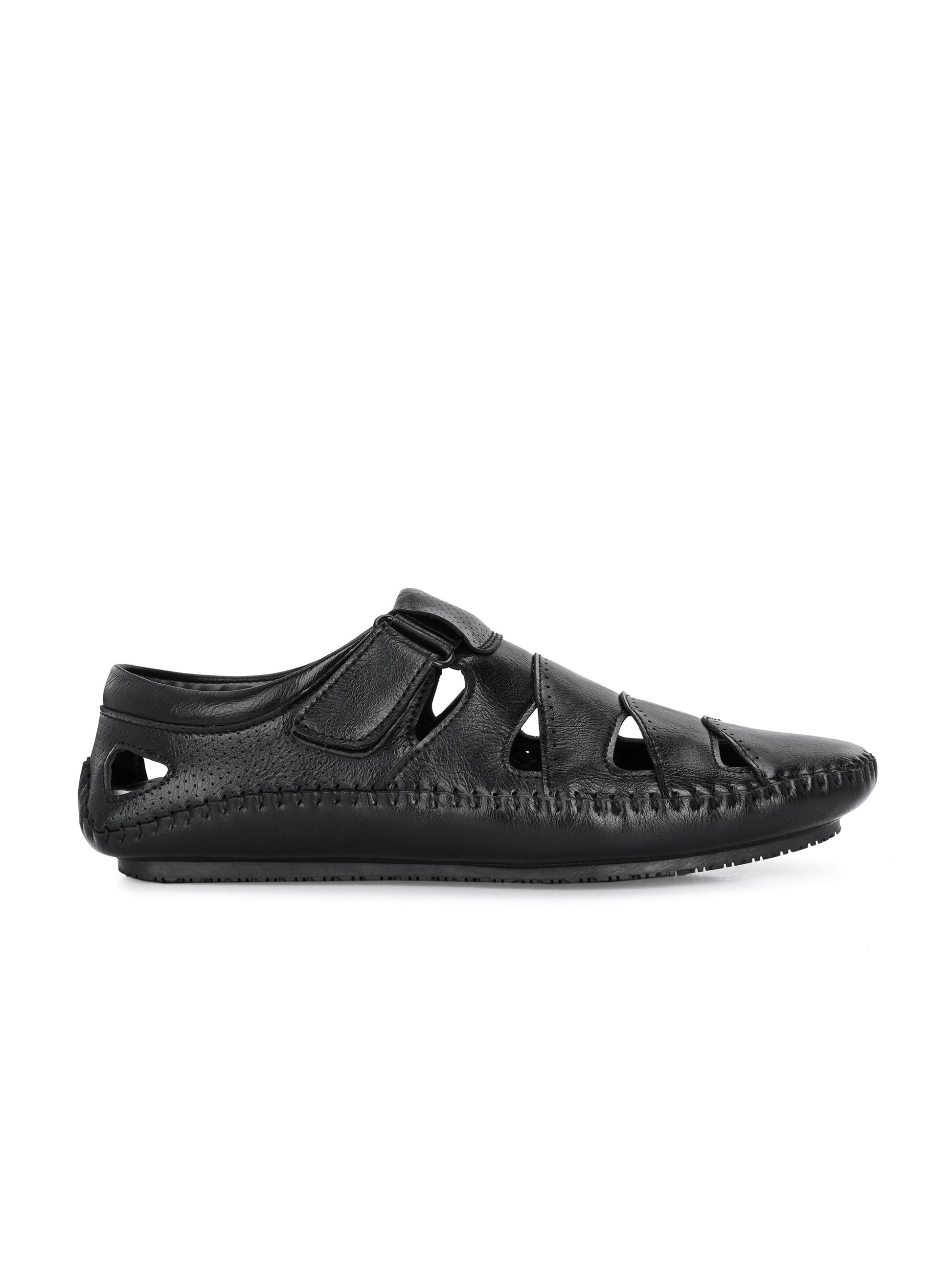 Sophisticated Black Leather Cutout Sandal-3