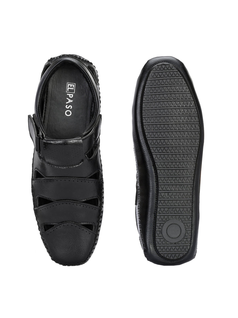 Sophisticated Black Leather Cutout Sandal-4