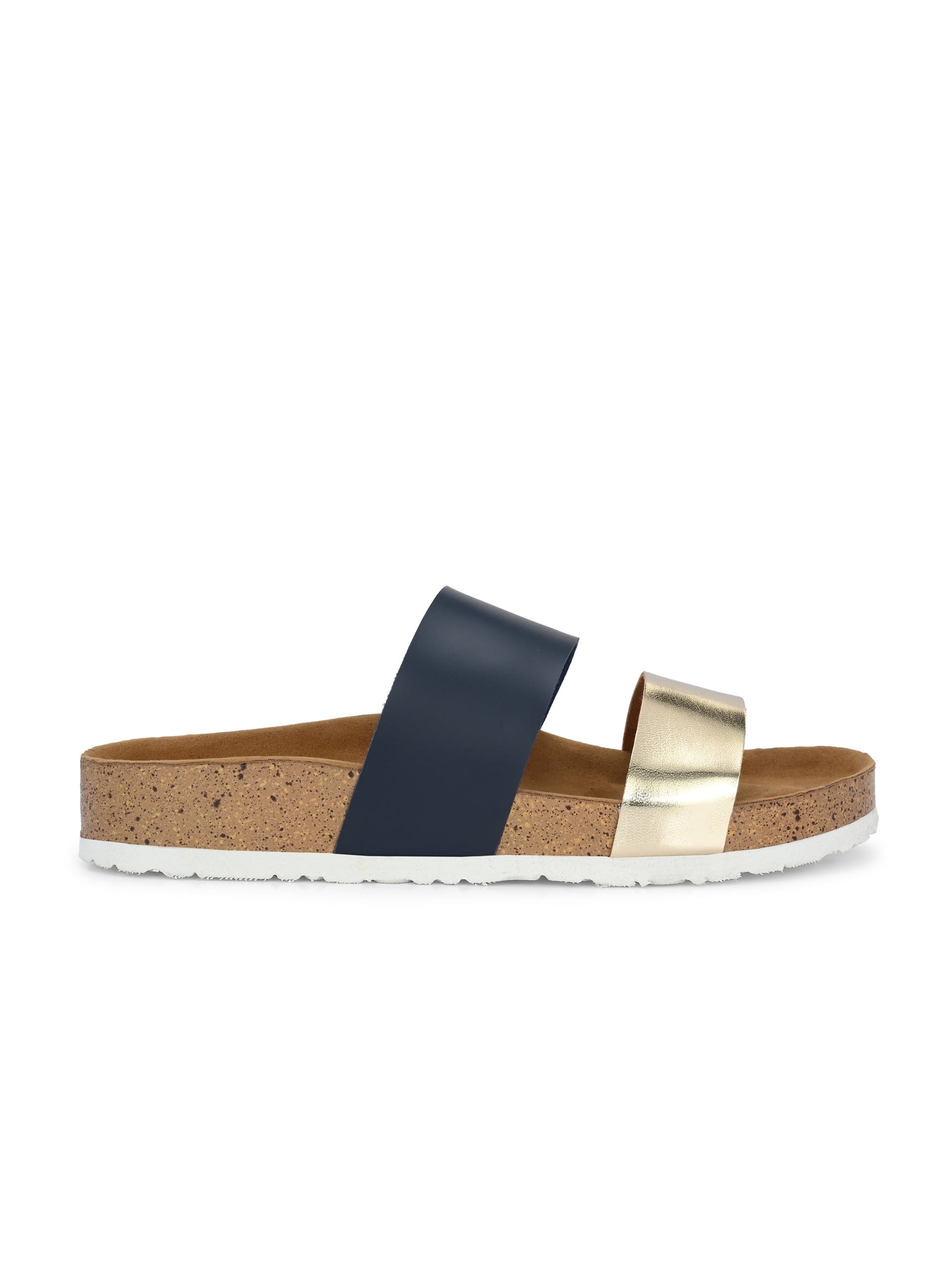 Women's casual flat heel metallic strap slip-on sandal