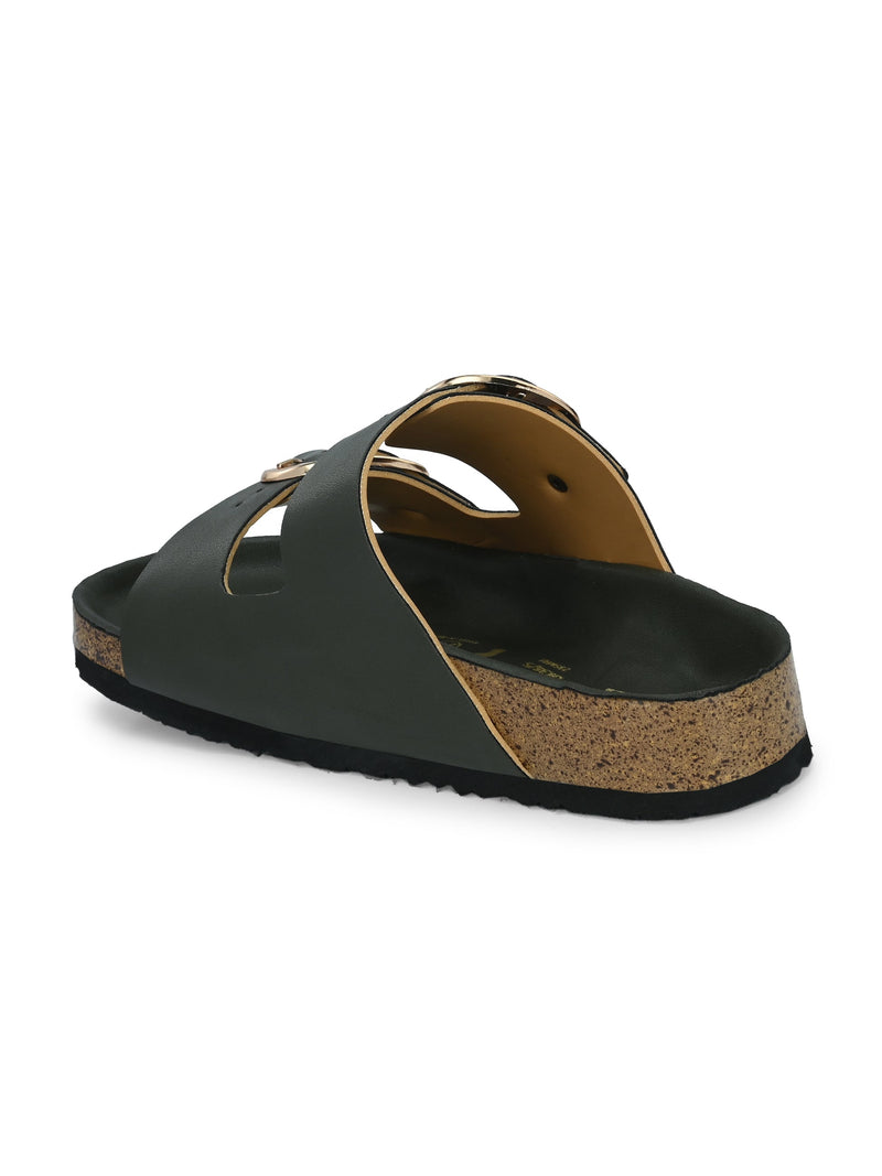Opulent Olive Cork Sandals For Women-2