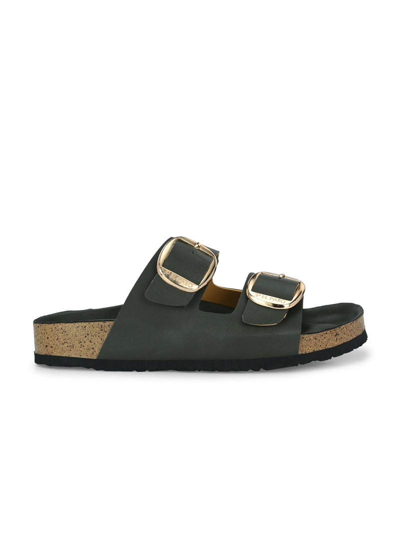 Opulent Olive Cork Sandals For Women-3