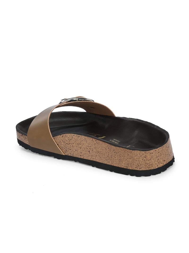 Women's casual flat heel metallic slip-on sandal