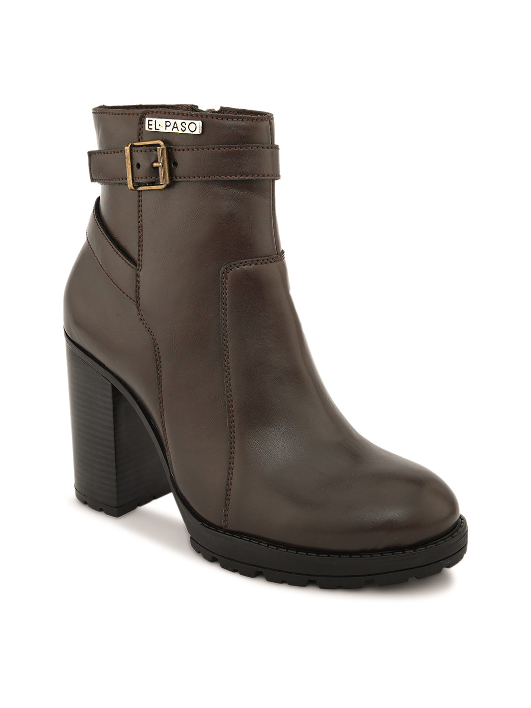 Elegant Mocha Leather Ankle Boot For Women-1