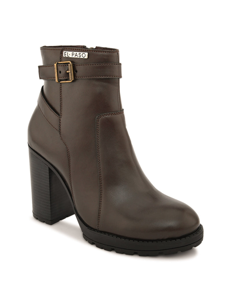 Elegant Mocha Leather Ankle Boot For Women-1