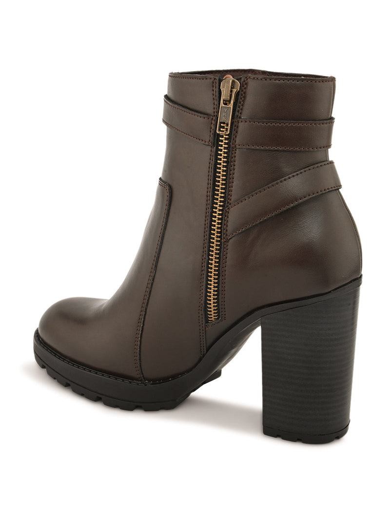 Elegant Mocha Leather Ankle Boot For Women-3
