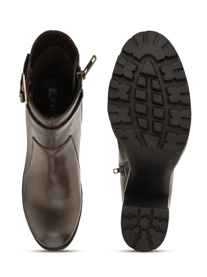 Elegant Mocha Leather Ankle Boot For Women-4
