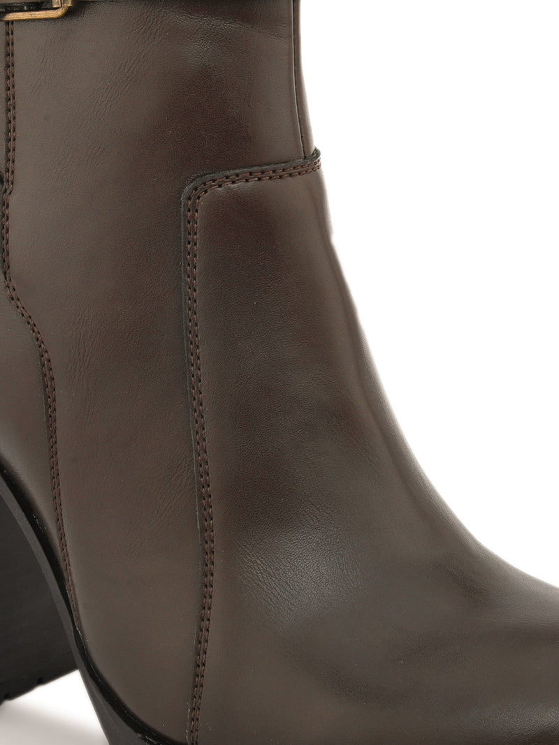 Elegant Mocha Leather Ankle Boot For Women-5