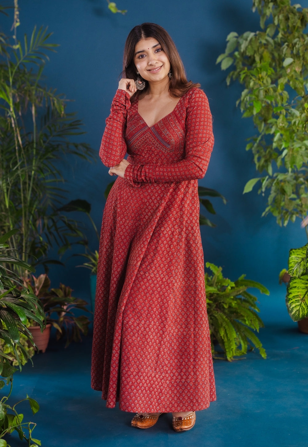 Aniha Red Ajrakh Cotton Kali Kurta