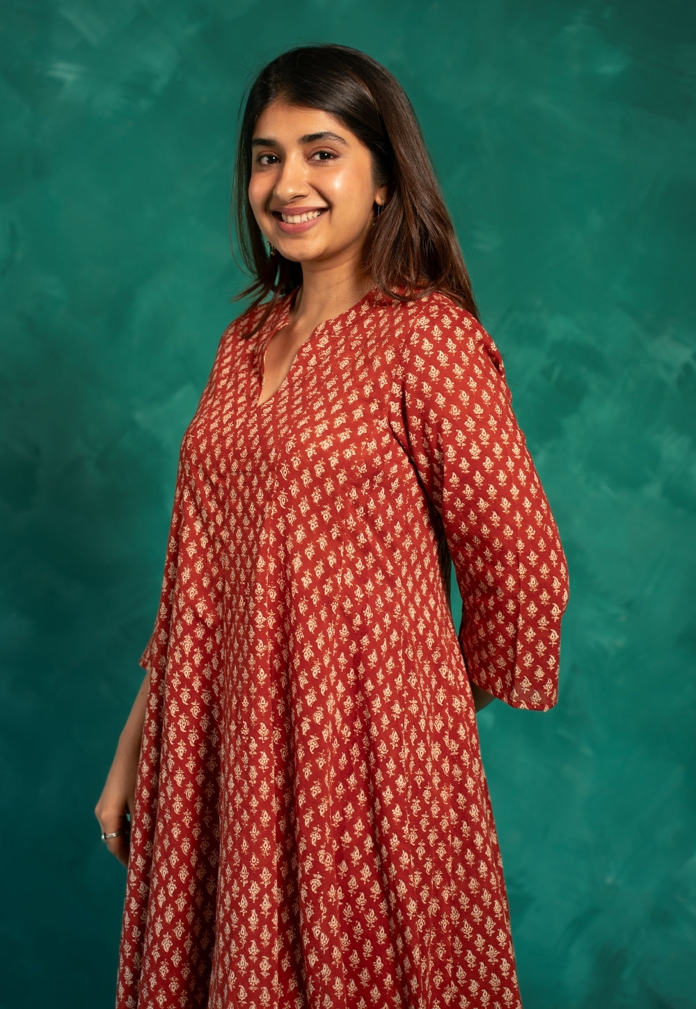 Viha Red Bagru Cotton Kali Kurta