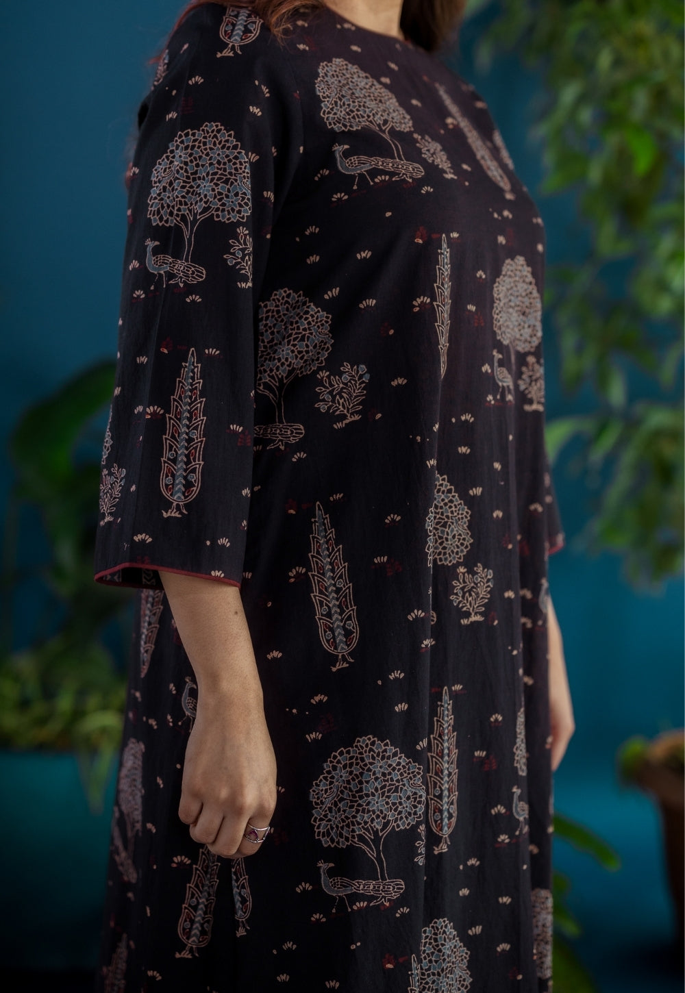 Tahira Black Ajrakh Cotton A Line Kurta