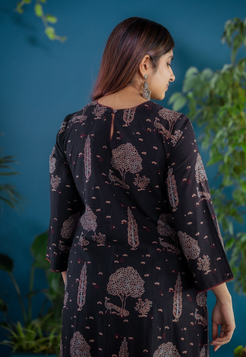 Tahira Black Ajrakh Cotton A Line Kurta
