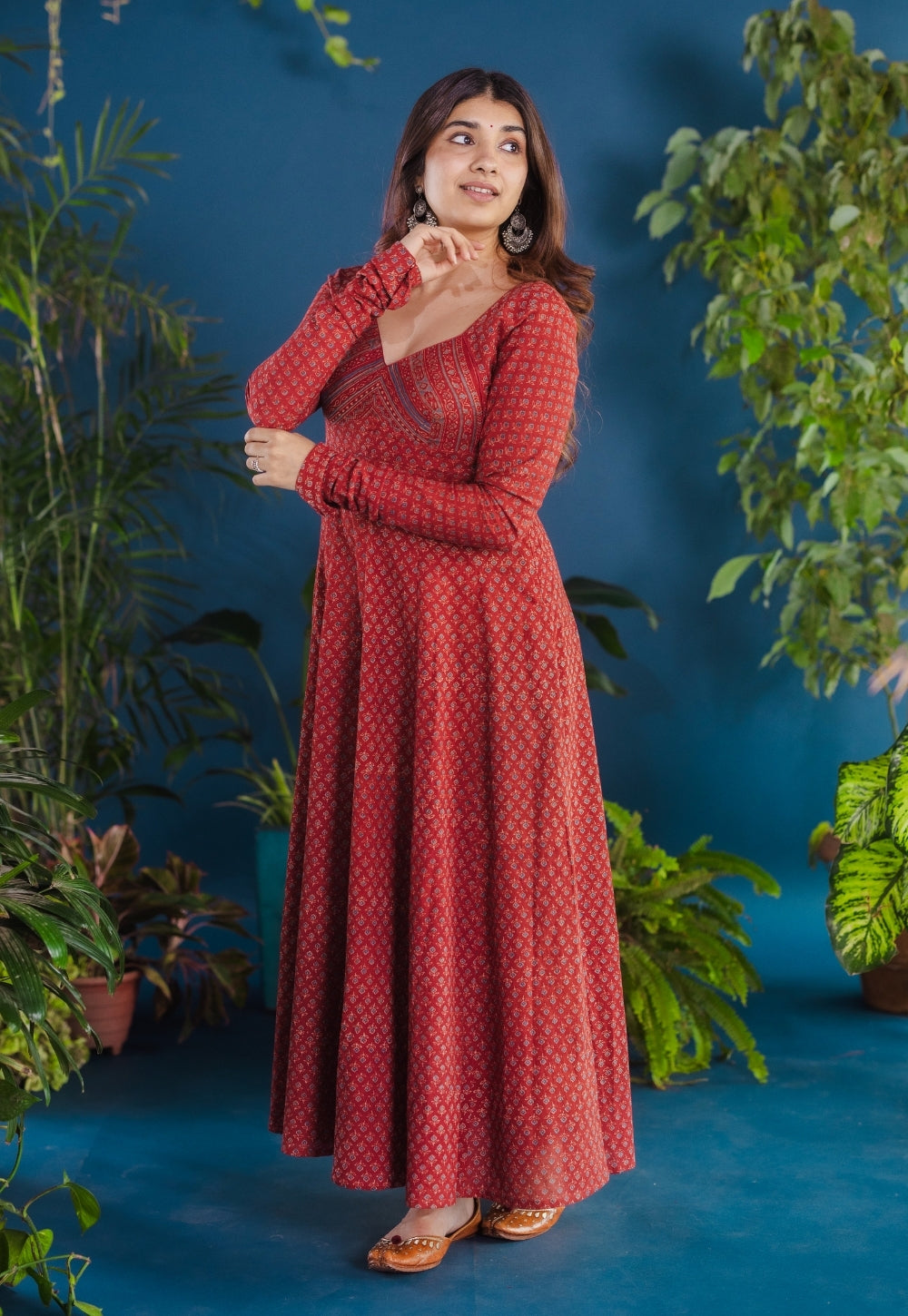 Aniha Red Ajrakh Cotton Kali Kurta