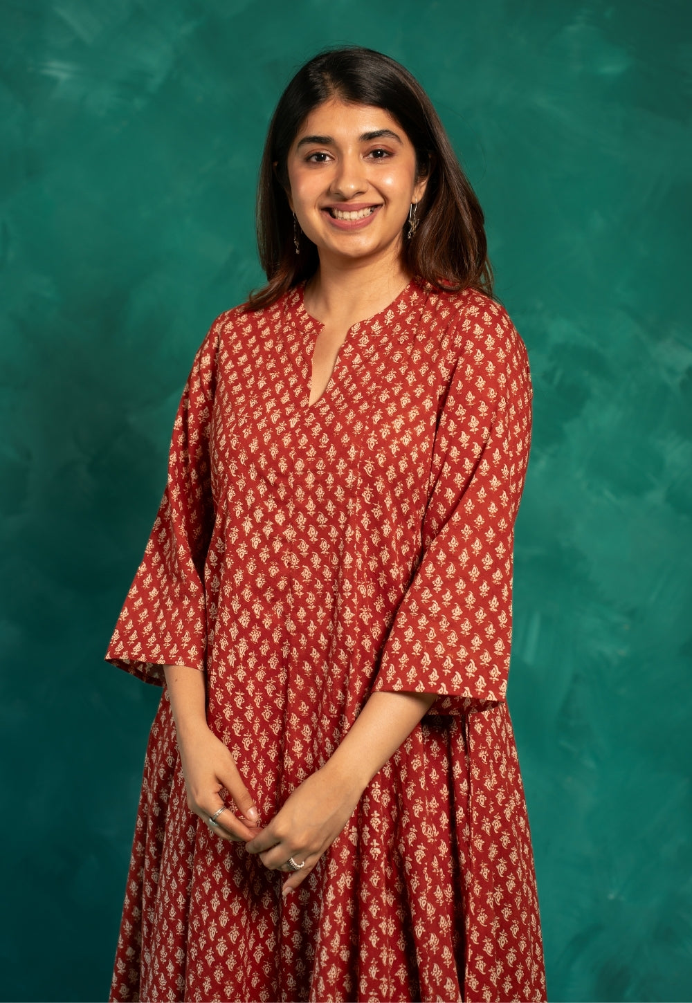 Viha Red Bagru Cotton Kali Kurta
