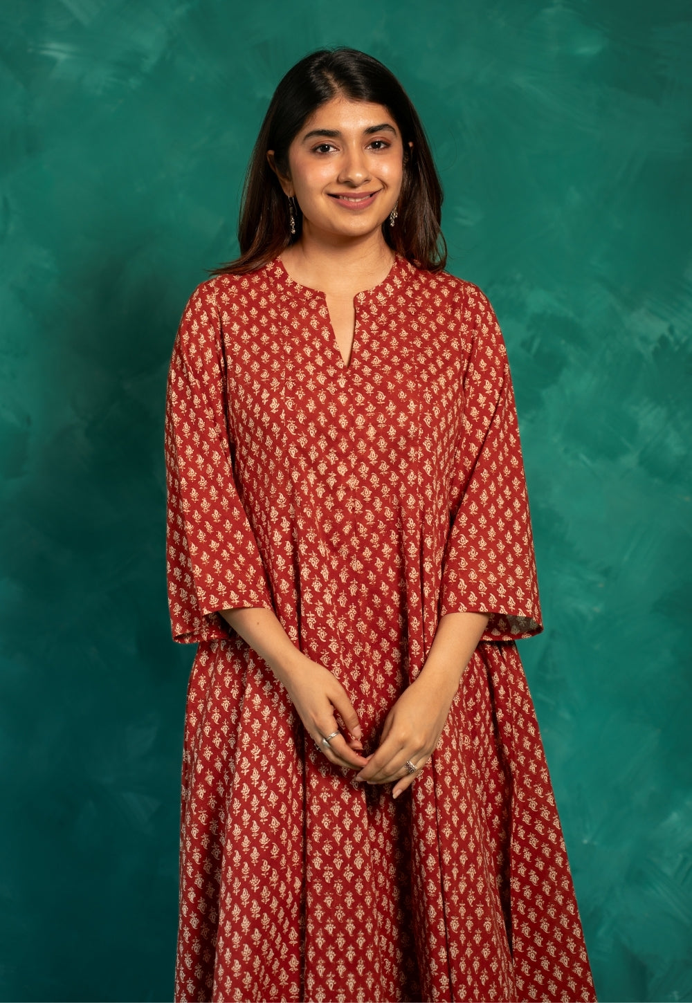 Viha Red Bagru Cotton Kali Kurta