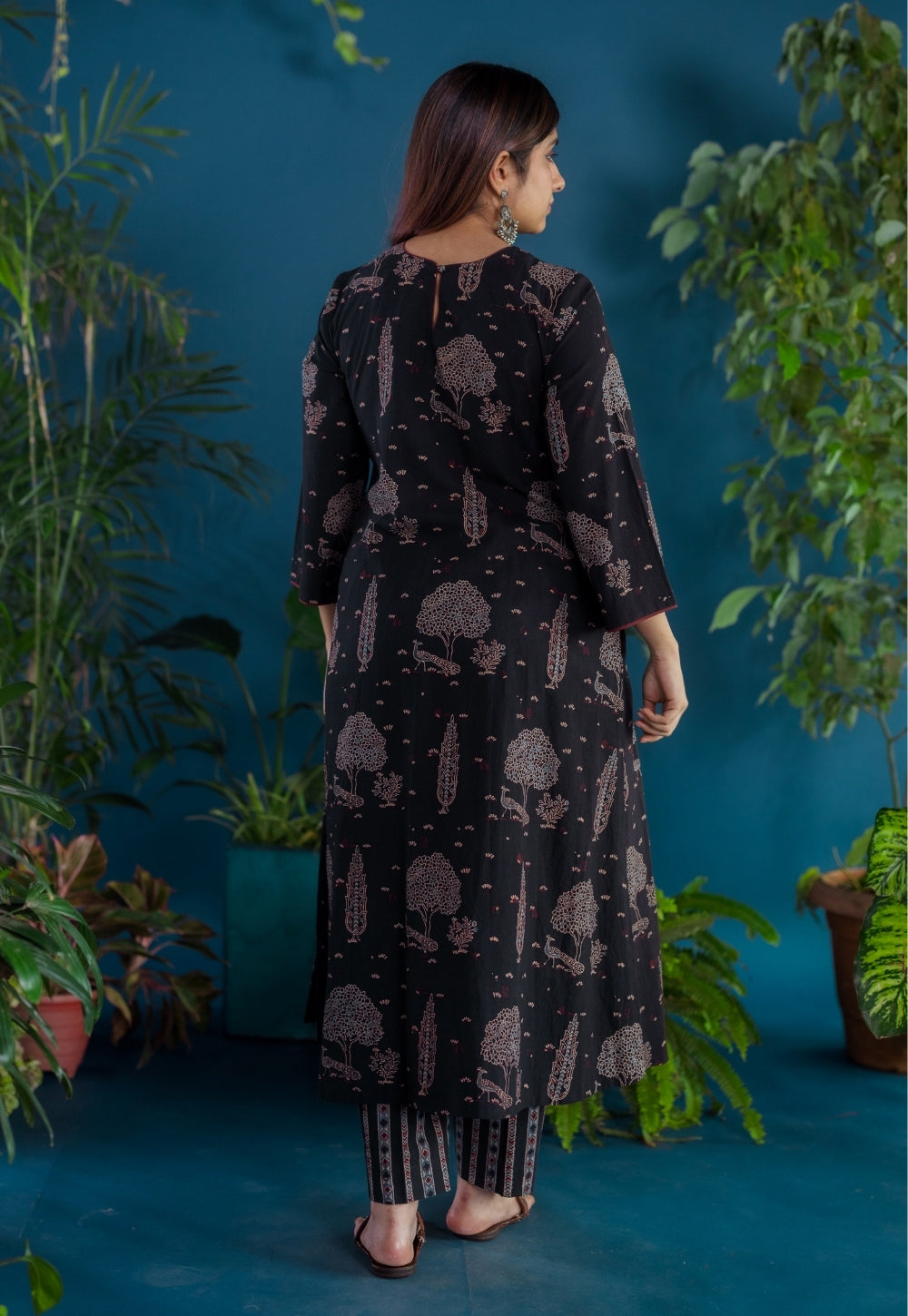 Tahira Black Ajrakh Cotton A Line Kurta